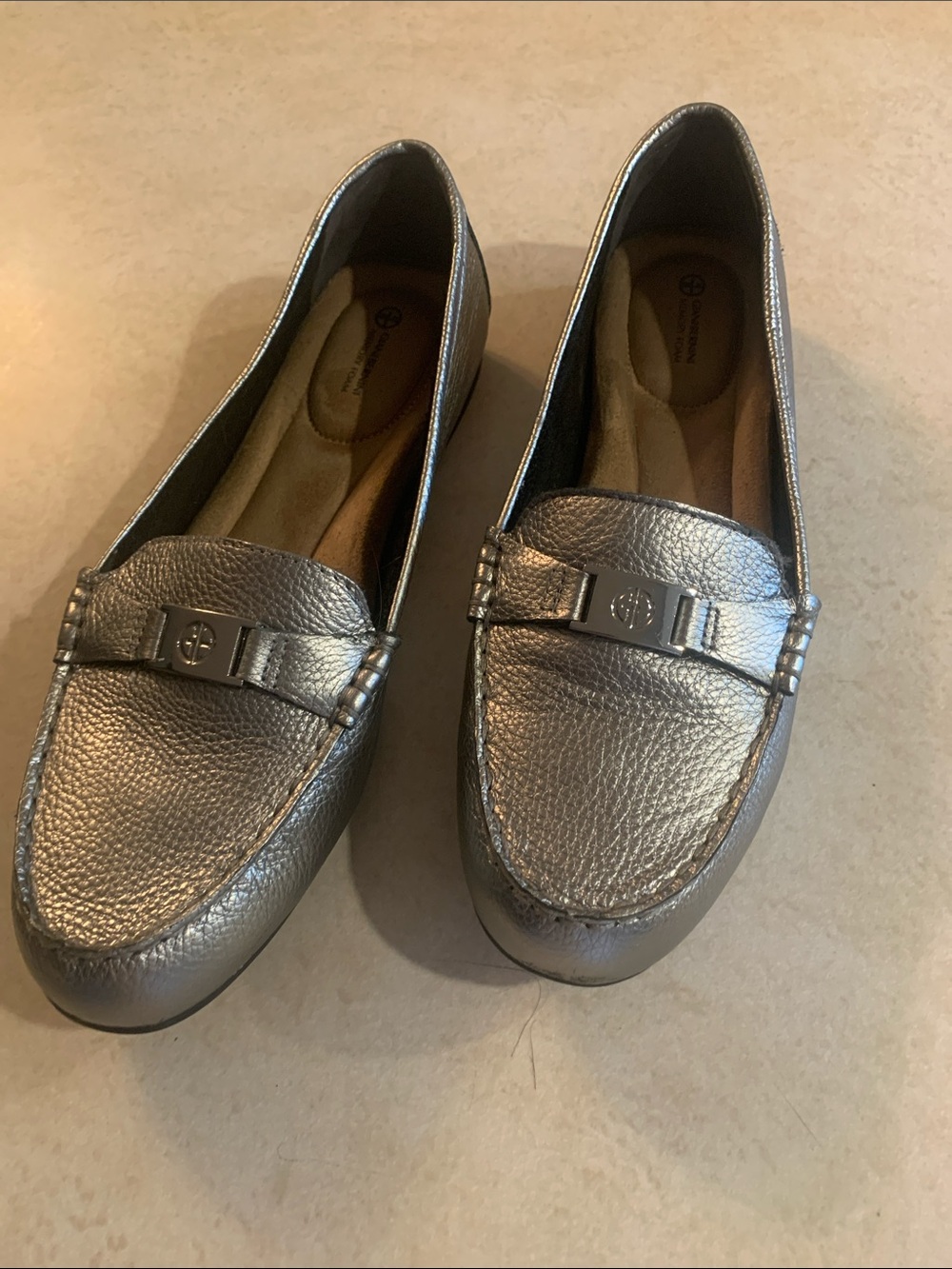 Giani Bernini Pewter Metallic Slip-On Loafers 8-1/2